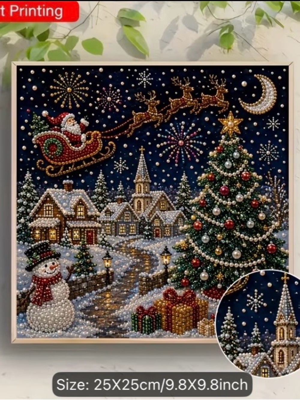 NEW Colored DIY Diamond Art Craft Kit Navy Blue Santa & Tree